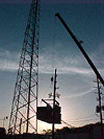 A crane at sunset
